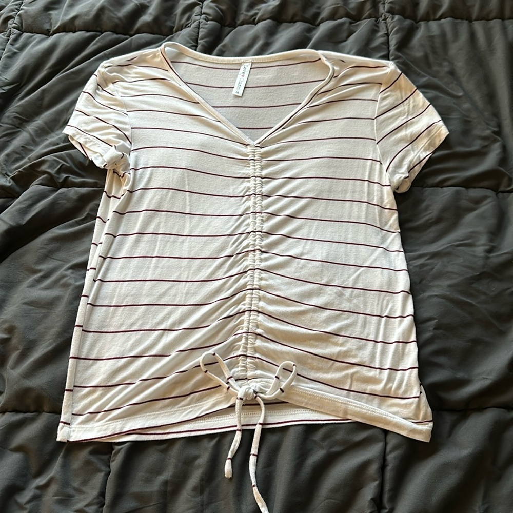 White and maroon striped shirt